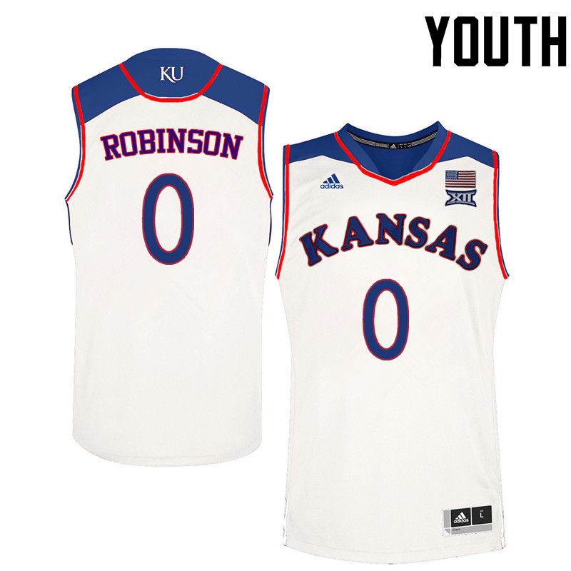 Youth Kansas Jayhawks #0 Thomas Robinson College Basketball Jerseys-White - Click Image to Close